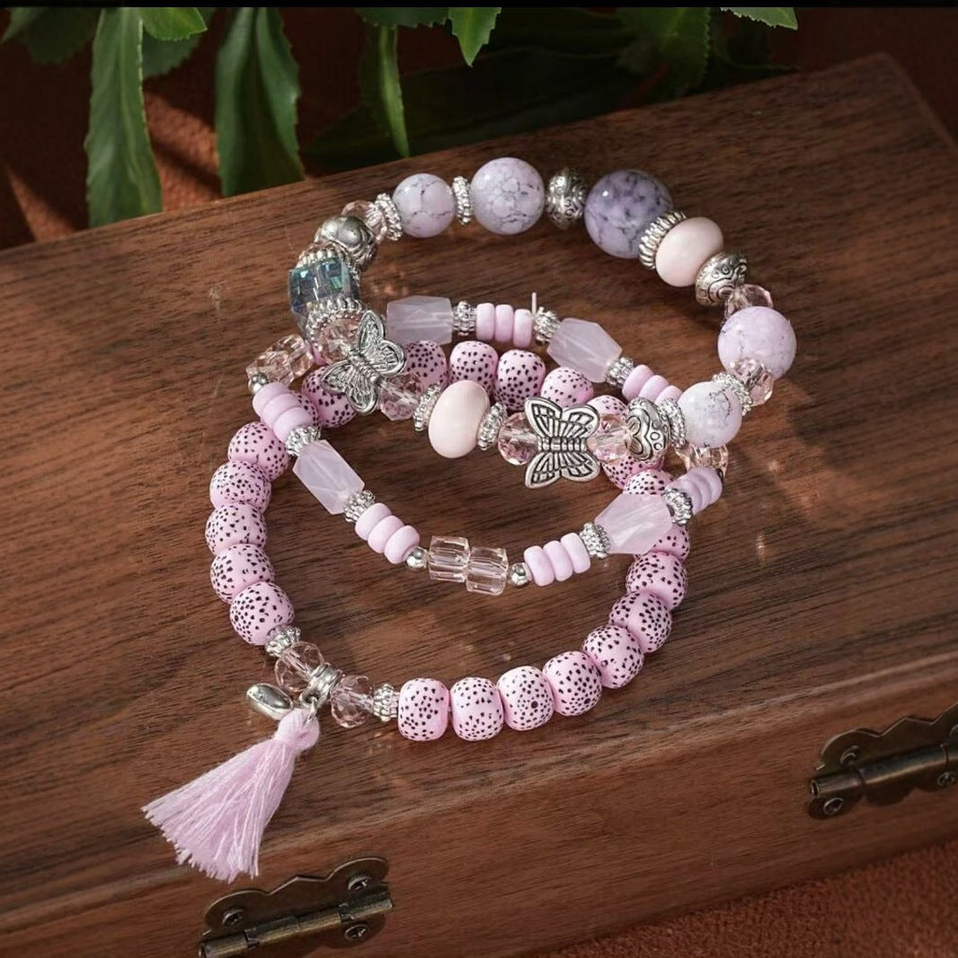 Wholesale Bohemian Imitation Agate Tassel Colorful Butterfly Four-Pack